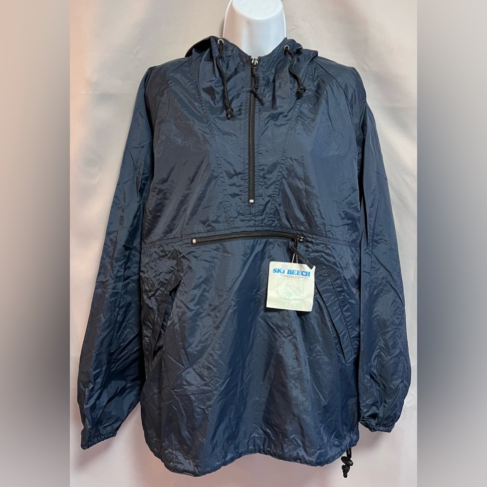 Gap Womens Windbreaker Hoodie Jacket Navy Blue Zip Pocket Drawstring Size Small